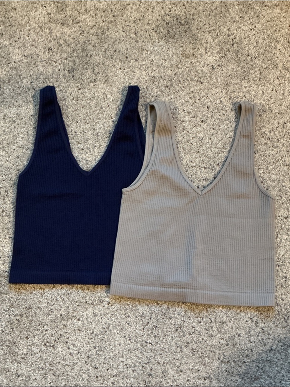 New Bundle of Two Nikibiki Ribbed V-Neck Seamless Tanks ~ Navy and Grey